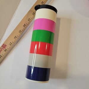 Kate Spade Lenox Striped Pink Blue Green ALL IN GOOD TASTE Travel Tumbler/Mug